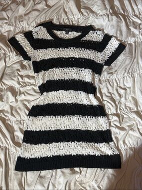 Mossimo Supply Co. Black and White Striped Crochet Mini Dress